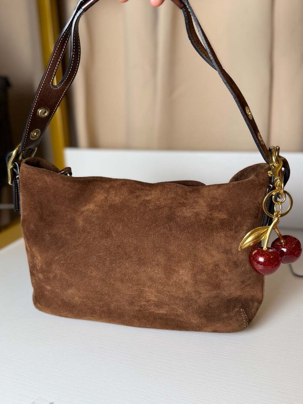 Coach Suede Tassel Shoulder Bag Brown
